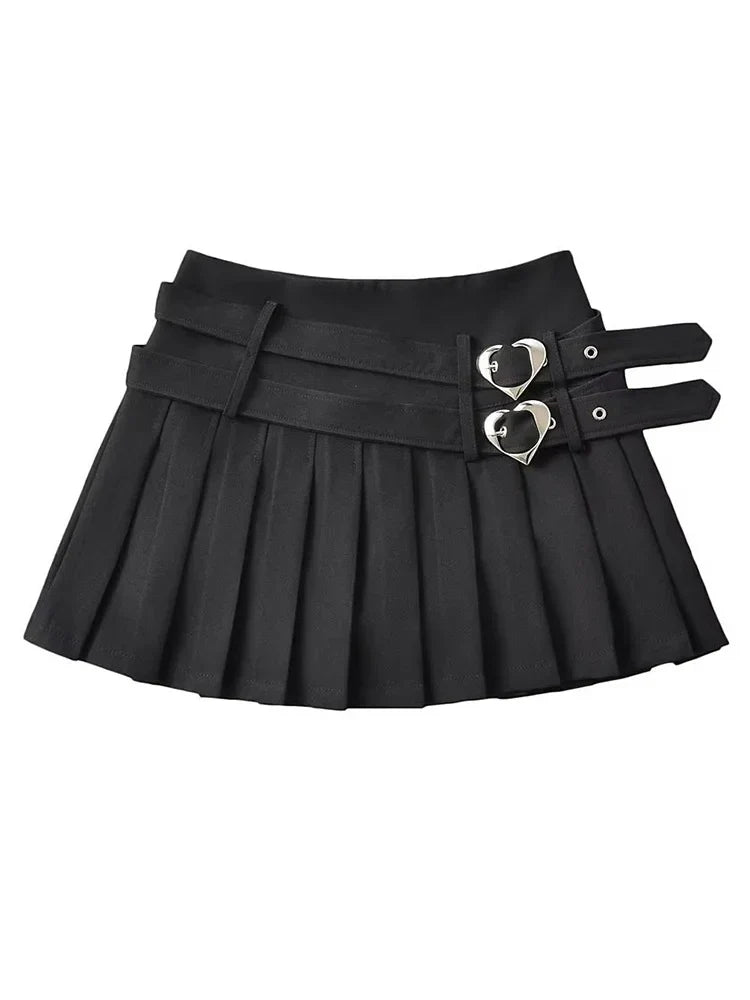 lovwvol Women Summer Fashion Hot Sweet Slim Pleated Super Short Skirt Cute Chic Heart Belt Mini Skort Streetwear Shorts Skirts