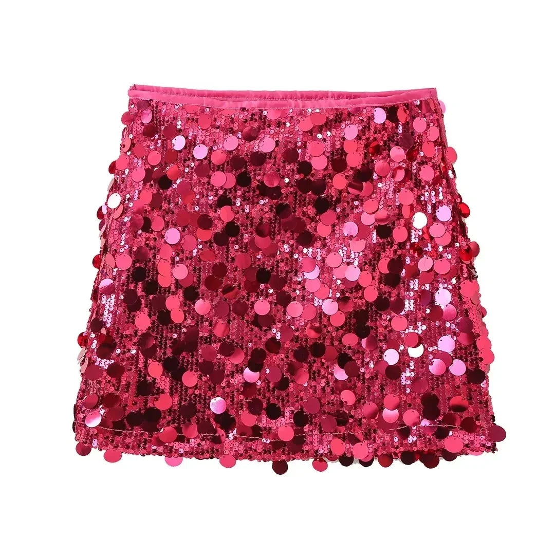 Summer Female Sequined Solid Mini Skirts Y2k Shinning Sexy Streetwear Slim Fit High Waist Chic Women's Vintage Skirts