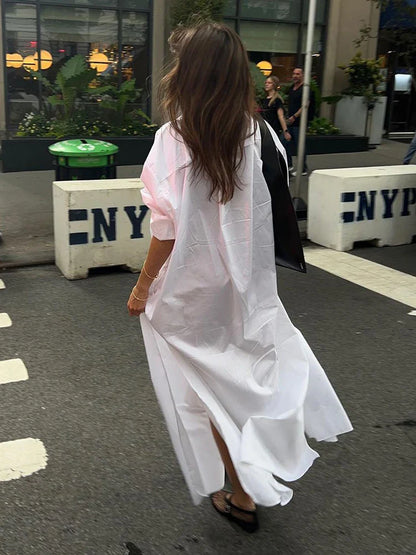 lovwvol Women New Chic Split Shirt Dress Elegant Lapel Full Sleeved Single Breasted Loose Long Dresses Fashion Lady High Street Wear