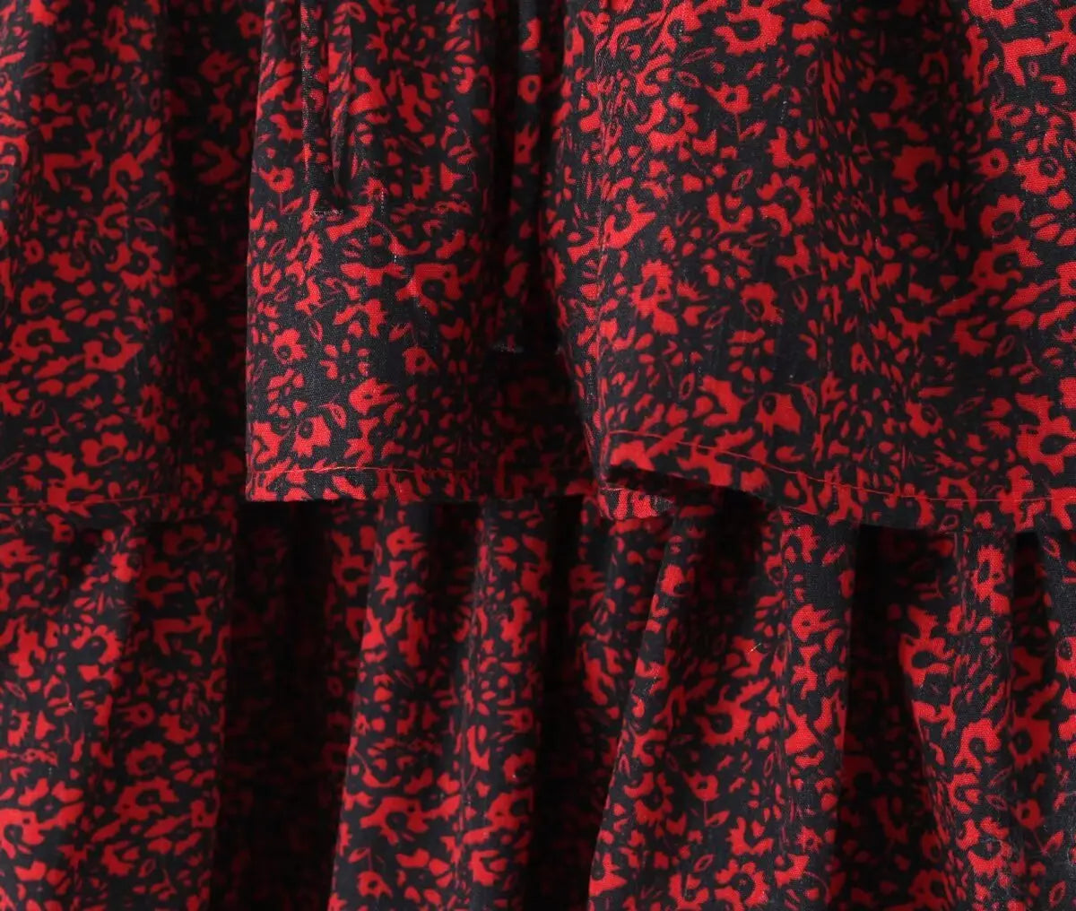 lovwvol  2024 Women Front Lacing Up Wine Red Floral Print Dress Vintage Puff Sleeve Layered Ruffle Hem Cake Mini Dress Holiday