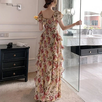 lovwvol French Elegant 2000s Vintage Dress Women Floral Floor-Length Sexy Wedding Party Long Boho Dress Beach Style 2024 Summer Y2k Chic