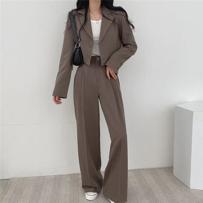 lovwvol Two Piece Sets Women Outifits Fall Office Lady Pants Korean Blazer Suits Long Sleeve Fashion Coat Black High Waisted Pants