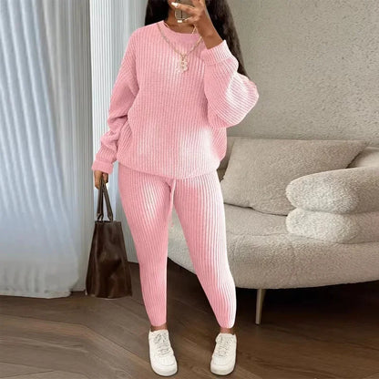 lovwvol  -  Winter Two Piece Sets Women Clothing Autumn Fashion Casual Solid Round Neck Pullover Loose Pit Knitted Sweater Pants Suits