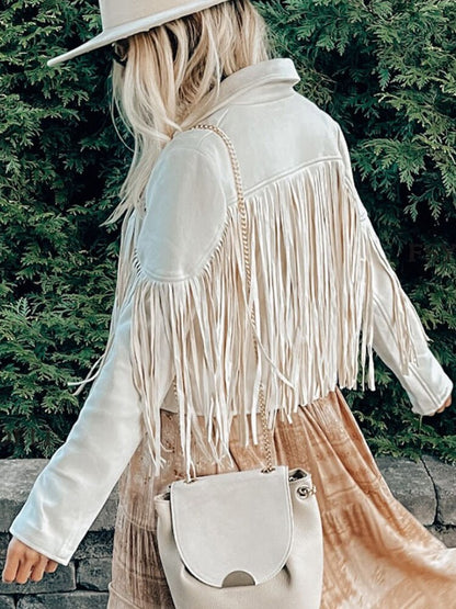 Fringe Faux Suede Jacket Women's Motorcycle Lapel Handsome Jacket Fall 2023 Ladies Solid Fringed Short Coat Women Jackets A2008