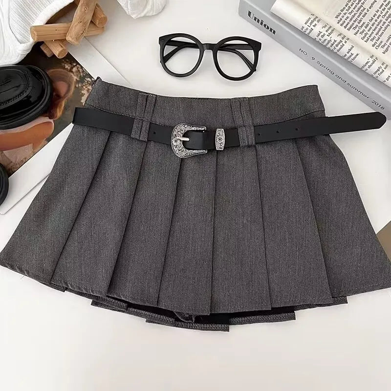 lovwvol Low Rise Pleated Skirt with Belt Skater Skirt Women Teengirl Miniskirt e-girl Y2K Aesthetic 90s Spring Summer Outfit