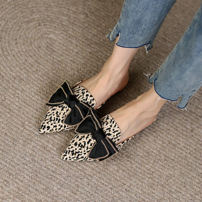 women's spring outerwear slippers ladies mule low heel casual shoes pointy Sexy leopard print design Houndstooth banquet wear