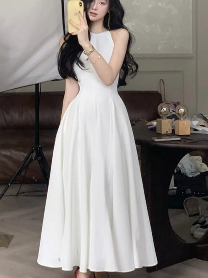 France Vintage Evening Party Long Dresses for Women Solid Sleeveless A-line Princess Wedding Prom Robe New Spring Vestido Mujer