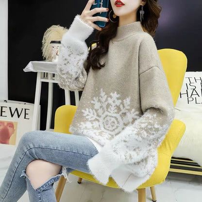 lovwvol Red Christmas Loose Sweater Women New Autumn Waterproof Mink Velvet Korean Casual Long Sleeve Comfortable Knitted Top