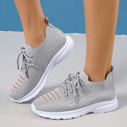 Plus Size 43 Soft Sole Casual Shoes Women 2023 Autumn Breathable Mesh Knitted Sneakers Woman Flat Heels Anti Slip Walking Shoes