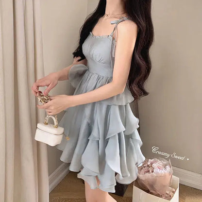 lovwvol  -   Summer Women Sundress Suspenders Ruffles Fairy Dress Elegant Feminine Holiday Beach Romantic Dress Traf Robe платье