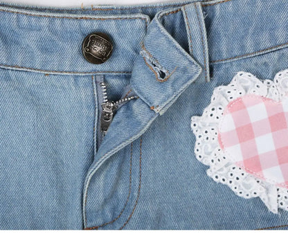 Kawaii Denim Skirt Women Japanese 2000s Style Y2k High Waist Bow Patchwork Cute Mini Jean Skirt Autumn Lolita Girl