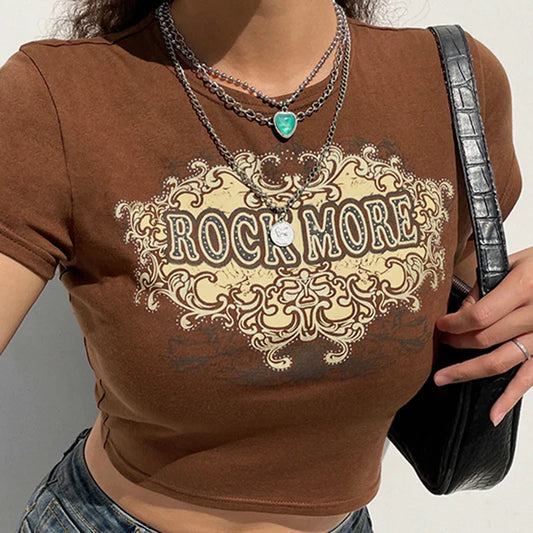 lovwvol Vintage short sleeve T-shirt 90s Aesthetic Gothic Harajuku print pattern croptop punk streetwear aesthetic female mujer top