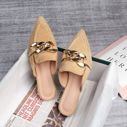 Spring 2023 new women's mules Pointed slippers outdoors Muller Fashion metal chain design Office casual shoes Large size 41-43