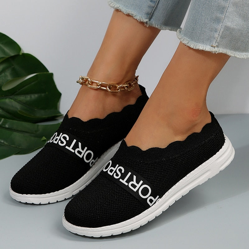 Low Top Knit Flat Shoes Women 2023 Autumn Soft Sole Breathable Casual Walking Shoes Woman Plus Size 43 Lightweight Loafers Shoes