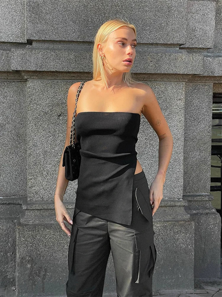 lovwvol Ribbed Knit Tube Top Summer Strapless Casual Streetwear Long Bustier Tops For Women Black Hot Bandeau Tops Wrapped Corset