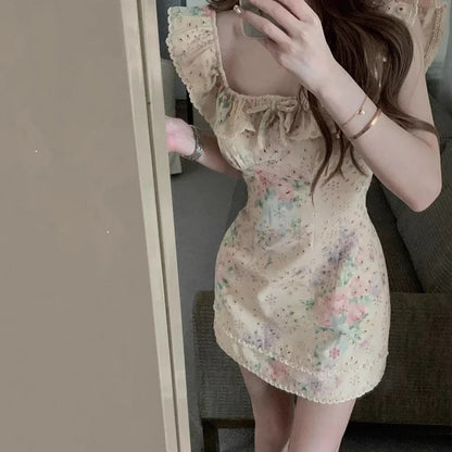 lovwvol Women French Style Hot Girl Dress Elegant Sweet Tighten The Waist 2024 Spring Summer New Dress Vintage Princess Dress