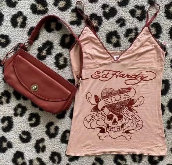 lovwvol Pink Summer 2000s Aesthetic Sweet Vintage emo Harajuku slim sleeveless Crop top Baby Tee Tank Top Girl Skull Y2k Grunge Camis