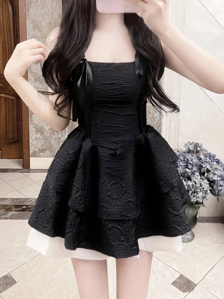 lovwvol One Piece Dress Korean Fashion Causal Y2k Party Mini Dress Office Lady Elegant Casual Black Strap Dress Women Summer chic