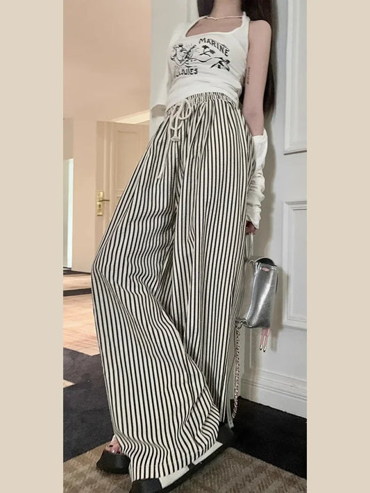 lovwvol   Korean Fashion Striped Pants Women Y2K Vintage 90s Wide Leg Trousers Oversized Retro Elastic Waist Casual Sweatpants