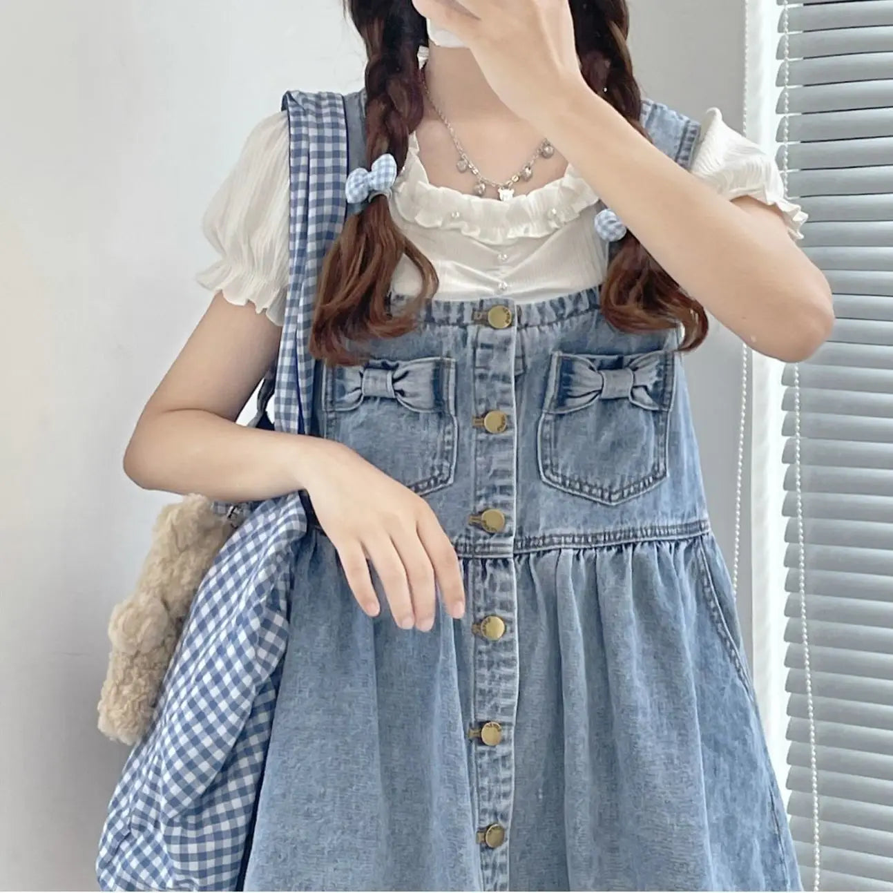 lovwvol Kawaii Strap Denim Short Dress Girls Overalls Summer Fashion High Waist Jeans Clothes Vintage Bow Casual Sleeveless Doll Dresses