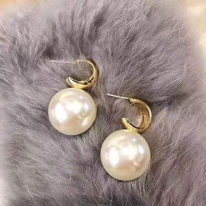 Fashion Korean Oversized Pearl Drop Earrings for Women Bohemian Golden Round Pearl Personality Earrings Wedding Earrings Jewelry