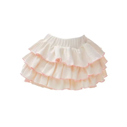 Kawaii White Ballet Mini Skirts Women Summer Elastic Waist Ruffles Lolita Skirt Japanese Casual Party A-Line High Waist Skirt