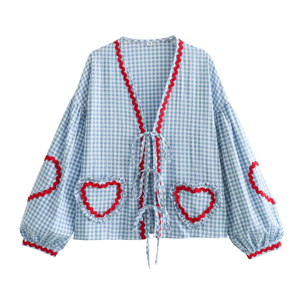 lovwvol Vintage Women Loose Heart Pockets Shirts 2024 Fashion Ladies Casual V Neck Bow Buttons Blouses for Female Chic Tops Clothes