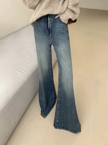 lovwvol Women's Retro High Waisted Loose Micro Flared Pants Casual Jeans Vintage American Street Female Straight Denim Trousers