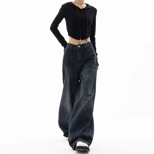 lovwvol Vintage High Waist Jeans Women Y2k Harajuku Loose Korean Fashion Wide Leg Pants Oversized Straight Casual Denim Trousers