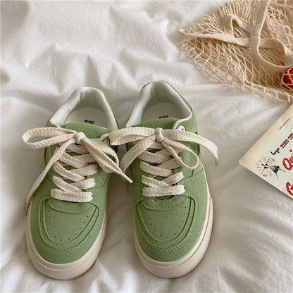 Green Platform Sneakers Women Vulcanized Shoes Spring Autumn Leather Ladies Designer Casual Lace Up Flat Shoes Sneakers Woman