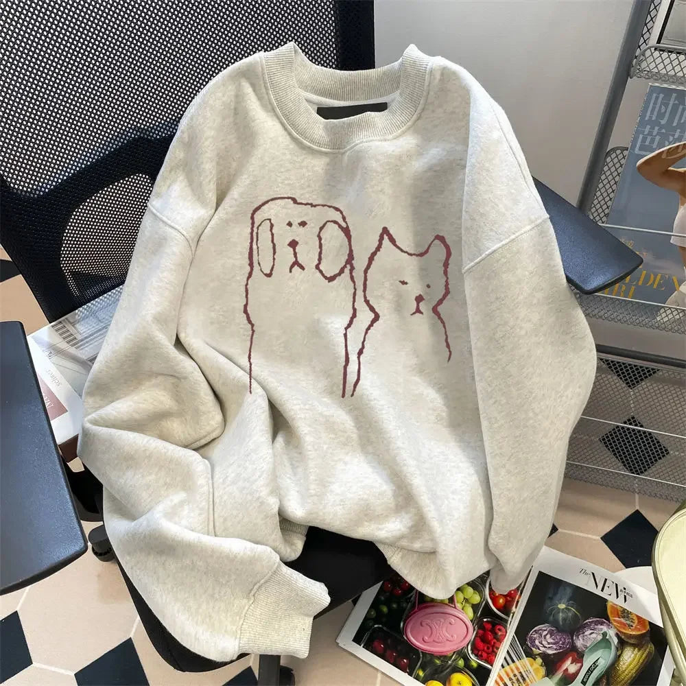 lovwvol  -  Kawaii Cat Print O-Neck Sweatshirt For Women Casual Women clothing Autumn And Winter Oversized hoodies Harajuku plush top