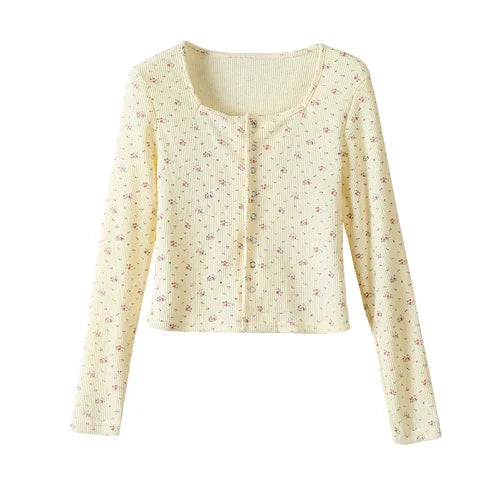 lovwvol  Age Reduction Floral Cardigan Vintage Square Neck Thin Sunscreen Knit Crop Tops Autumn Womens Clothing Sueters