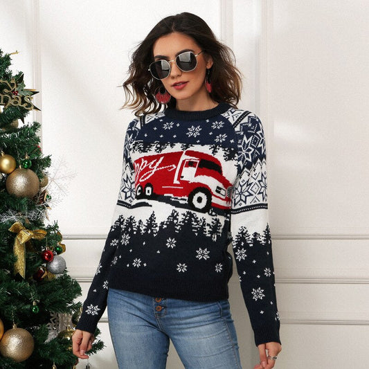 lovwvol Fashion Casual Sweater Women Vintage Sweater Ugly Loose O Neck Festival Graphic Knitted Pullover New Year Christmas Jumper Tops