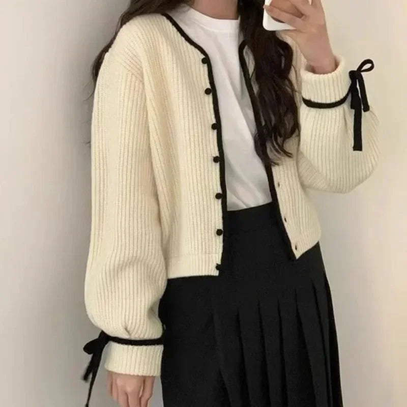 lovwvol Korean Style Gray Knitted Cardigans Youthful Woman Vintage Casual Cozy Sweaters Harajuku Aesthetic Outerwears Autumn