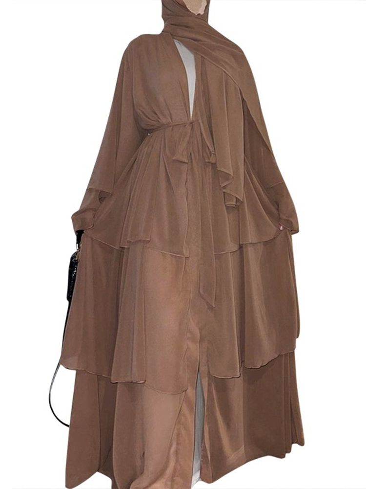 Ramadan Eid Djellaba Abaya Dubai Three-layer Soft Chiffon Muslim Dress Abaya Dubai Turkey Muslim Islam Abayas With Belt WY660