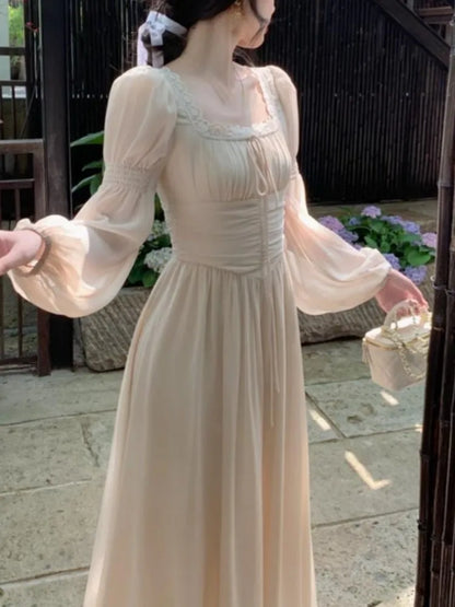 Spring Summer Women Fashion Elegant Casual Midi Party Dress Vintage A-Line Solid Chic Prom Wedding Vestidos Female Clothes Robe