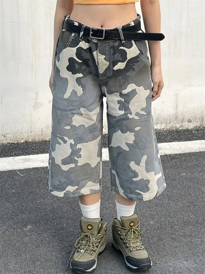 lovwvol Women's Gradient Camouflage Unisex Loose Capris Summer Street Style Shorts Young Girl Casual Bottom Female Calf-length Pants