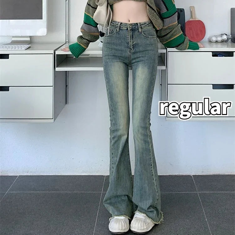 lovwvol  -  Flare Jeans Women Skinny High Waist Aesthetic Y2k Clothes Denim Trousers Vintage Washed Retro Mopping Korean Fashion Street New