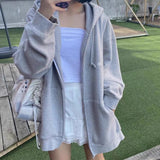 lovwvol Women Hoodies Harajuku Korean Version Zip Up Loose Oversized Sweatshirts Casual Solid Color Long Sleeve Hooded Sweatshirt Coats
