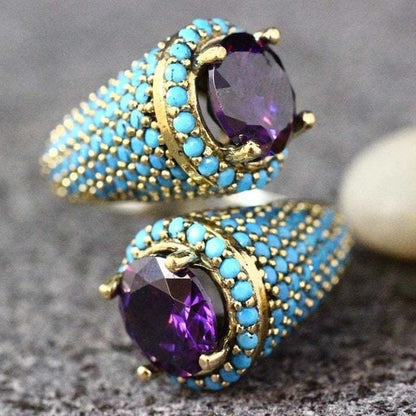 Hot Selling Style, Purple Zircon Ring, Light Blue Particles, Punk Style, Women's Jewelry, Noble Temperament, Elegant Gold Finger