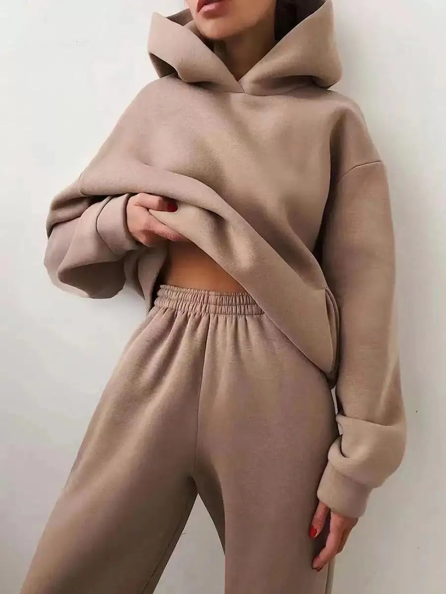 lovwvol  -  Winter Women Two Piece Sets Tracksuit Autumn Casual Solid Long Sleeve Hoodie Sweatshirts Female Oversized Trouser Pant Suit