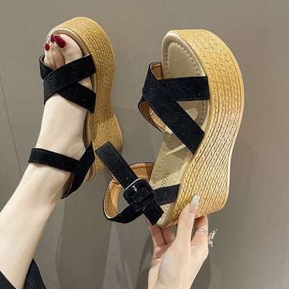 Ankle Straps Wedges Sandals Women Summer 2023 Chunky Platform Sandals Woman Plus Size 42 Light Anti-Slip Beach Sandalias