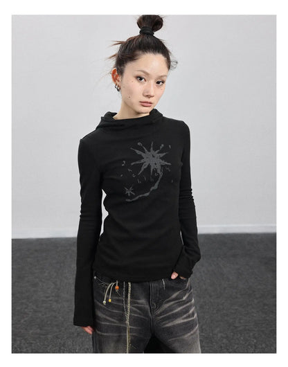 lovwvol  -  Gothic Print Graffiti T Shirt Women Turtleneck Long Sleeve Tee Tops Y2k Vintage Tops 2000s Japanese Streetwear Tshirts