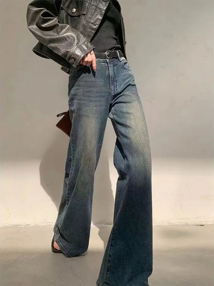 lovwvol   Y2k Blue Flare Jeans for Woman Vintage Wide Leg Denim Pants Female Full Length Baggy Pantalones Vaqueros Mujer Spring