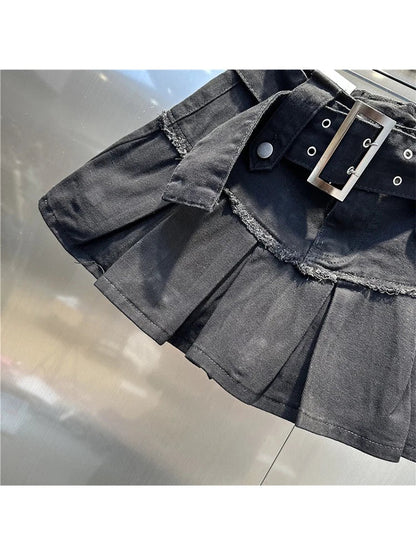 lovwvol Women Black Gothic Denim A-line Pleated Skirt Vintage Y2k Skirt Harajuku Mini Jean Skirts Emo 2000s 90s Aesthetic Trashy Clothes