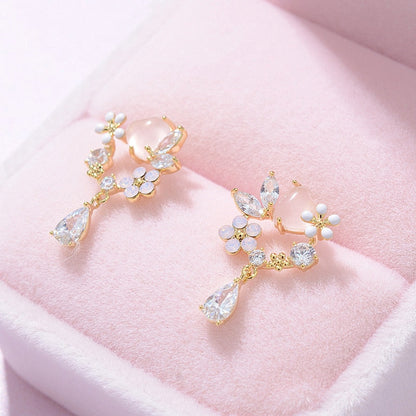 New Korean Daisy Flower Bee Stud Earrings For Women Sunflower Butterfly Zircon Asymmetrical Earring Girl Party Jewelry Gift