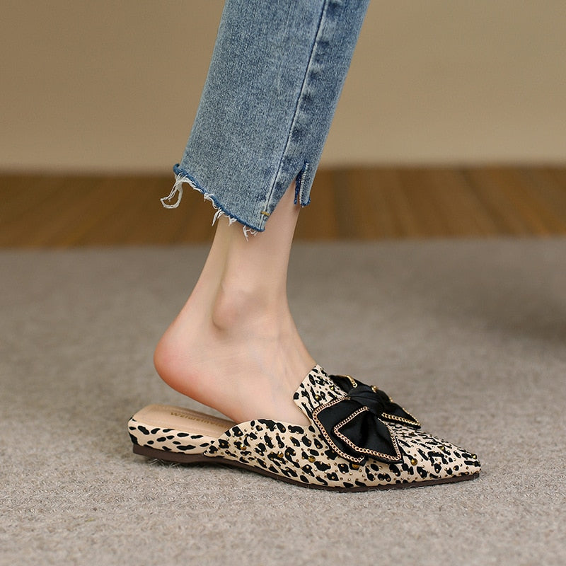 women's spring outerwear slippers ladies mule low heel casual shoes pointy Sexy leopard print design Houndstooth banquet wear