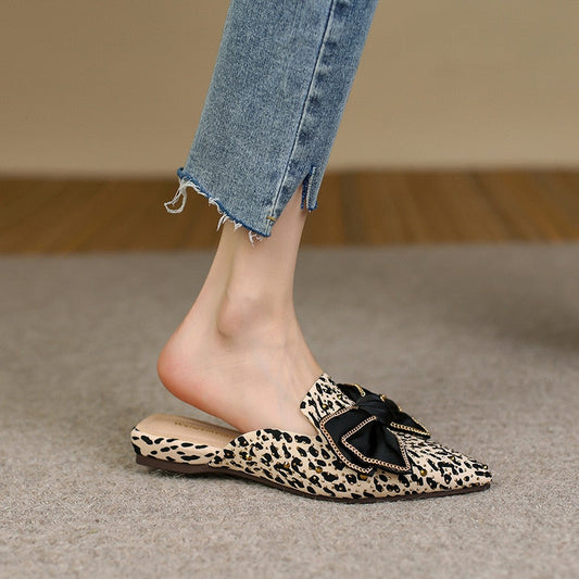 women's spring outerwear slippers ladies mule low heel casual shoes pointy Sexy leopard print design Houndstooth banquet wear