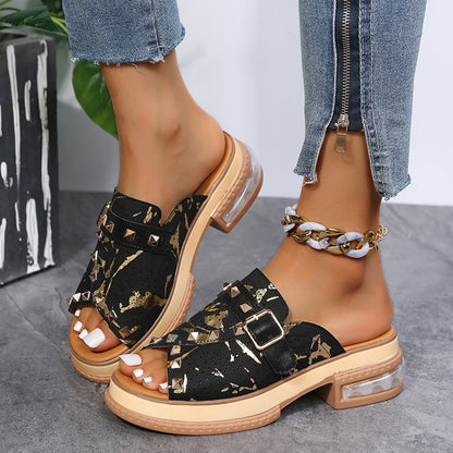 lovwvol Woman Platform Slippers Fashion Leather Shoes Summer Casual Ladies' Slippers Causal Rivets Women' Slippers Plus Size