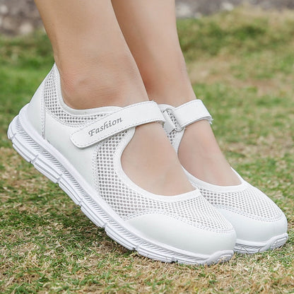 New  Summer Women Casual Shoes Soft Sneakers Walking Shoes Flat Soles for Women Mesh Breathable Slip on White Shoes